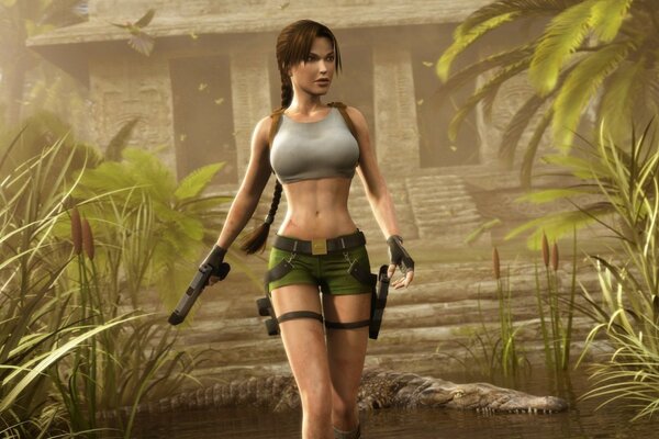 Lara Croft mit einer Pistole in der Hand