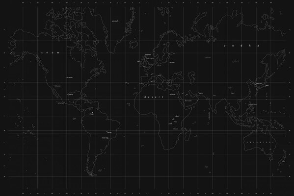 Mappa del mondo stilizzata in bianco e nero