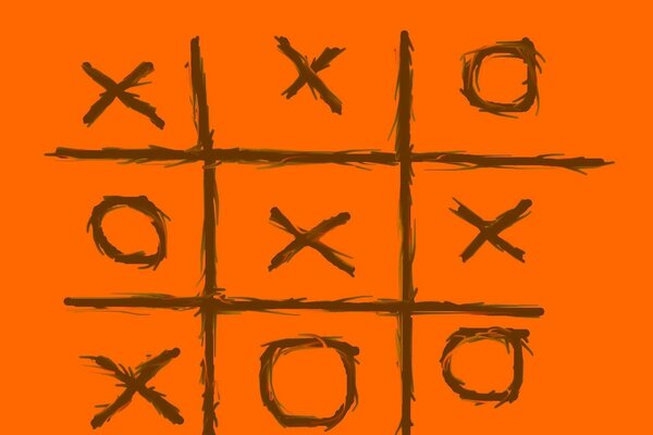 A game of tic tac toe on an orange background