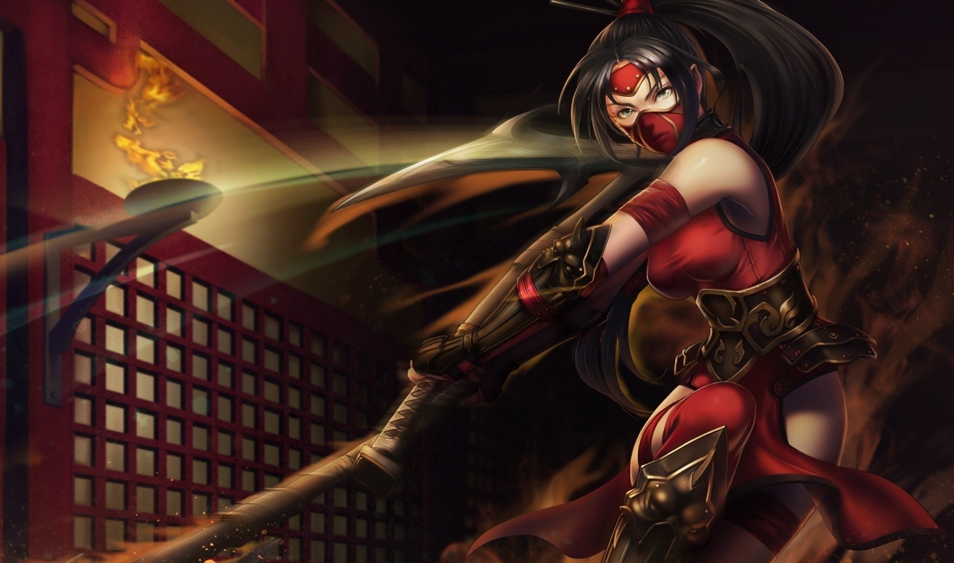 league of legends girl axe motion weapon akali bandage