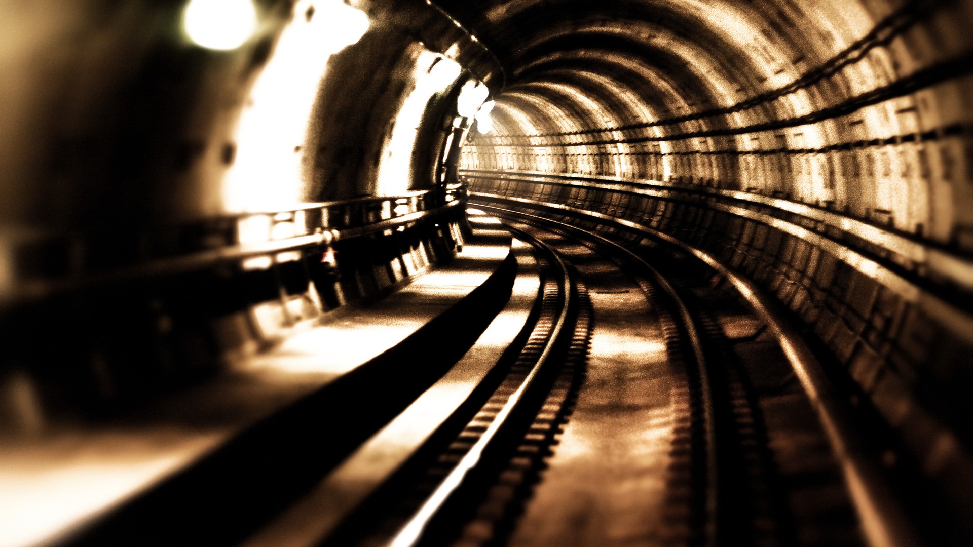 tunnel rails lamps sepia