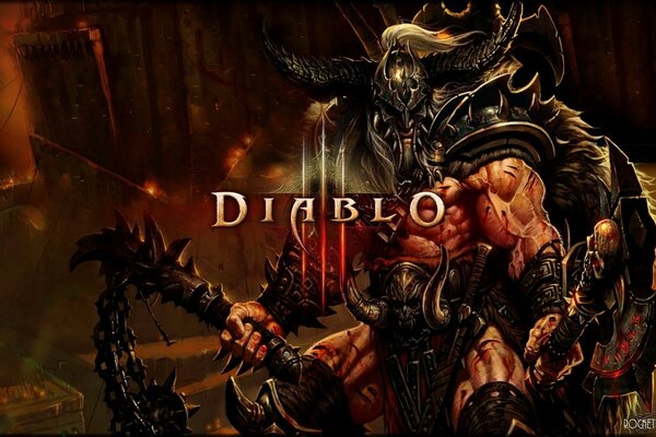 Diablo III emblem with a hero from the game