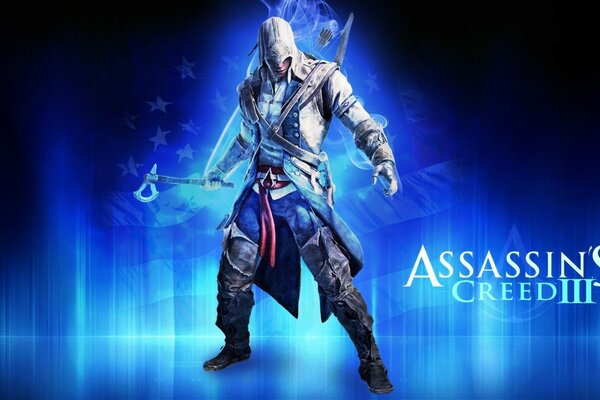 Personad war from Assassin s Creed 3 on the background of the flag