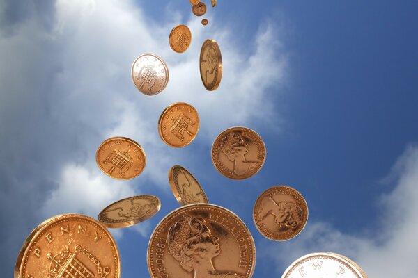 Flying from the sky a huge amount of coins