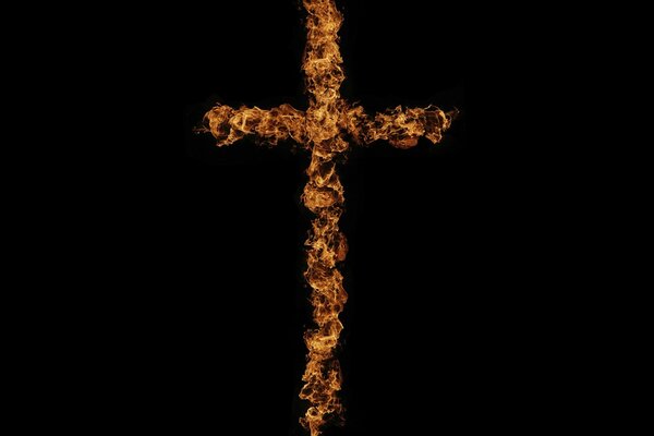 Flaming cross on a black background