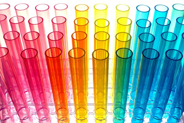 Rainbow-colored flasks and test tubes