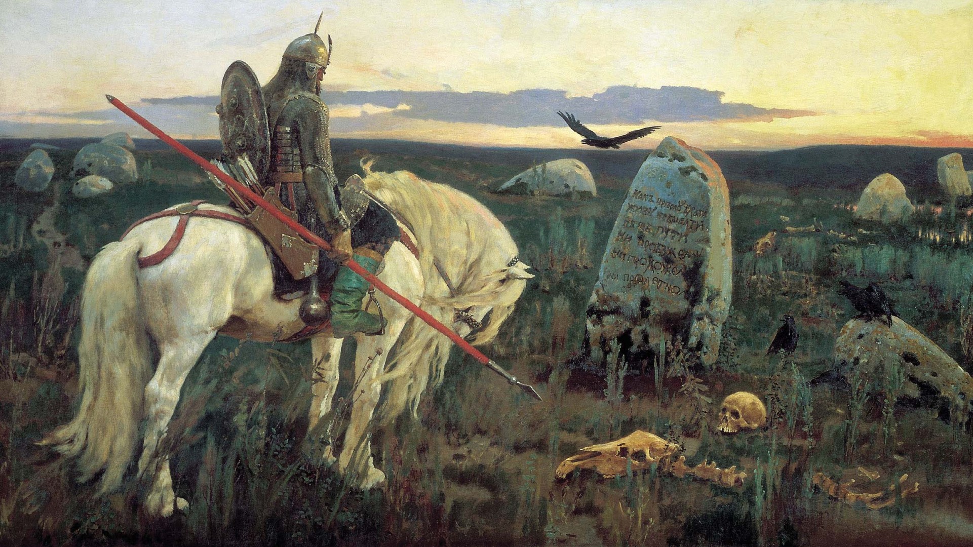 clásico vasnetsov viktor mikhailovich caballero en la encrucijada caballo piedra