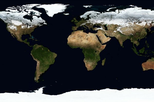 Carte du monde inhabituelle-vue depuis l espace, saison-hiver