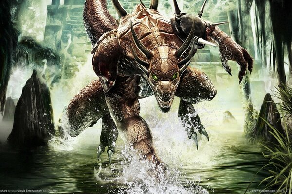 Arte de la computadora dragón en armadura