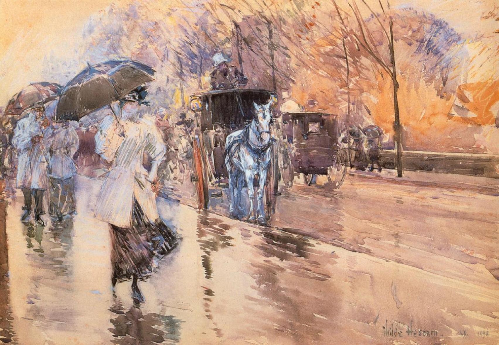 frederick child hassam impresionismo lluvia gente pintura