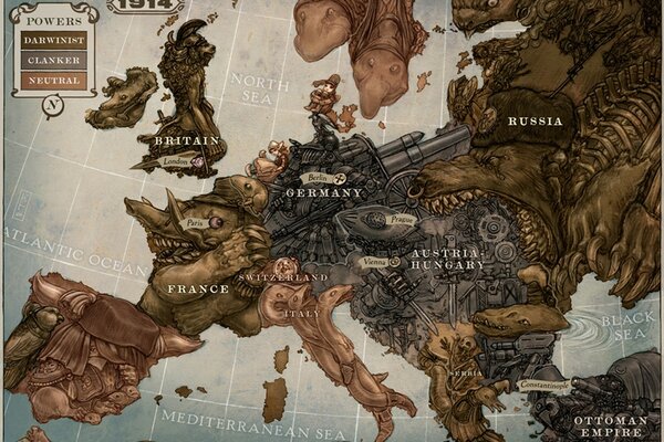 Caricatura del mapa de Europa al comienzo De la primera guerra Mundial