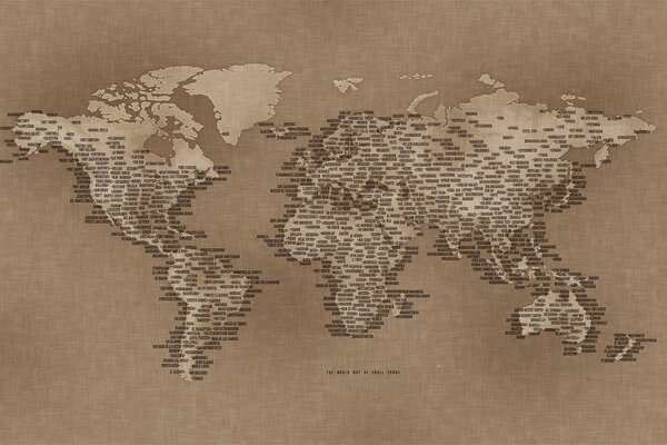 Carte du monde avec des mots anglais et la couleur beige
