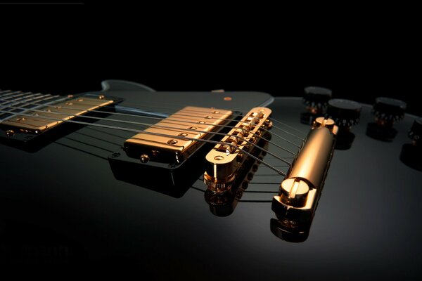 Guitarra eléctrica negra con cuerdas duraderas