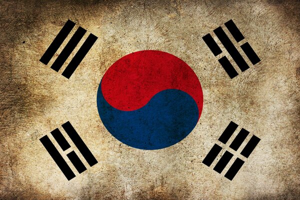Flag of South Korea on old paper