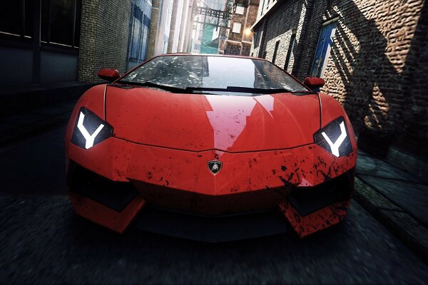 Ein schicker roter Lamborghini in der Stadt
