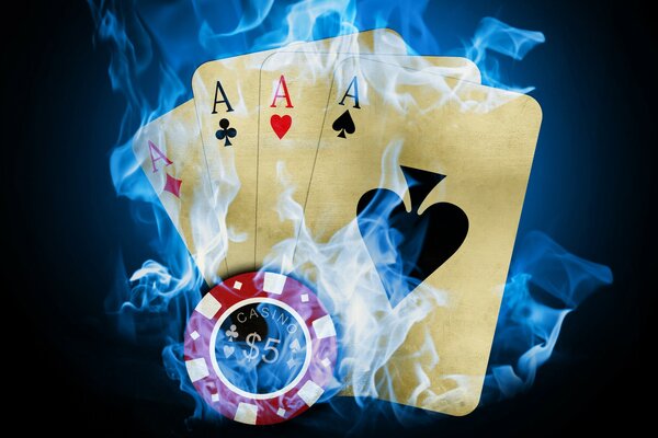 Carte da poker rivestite di fiamma blu