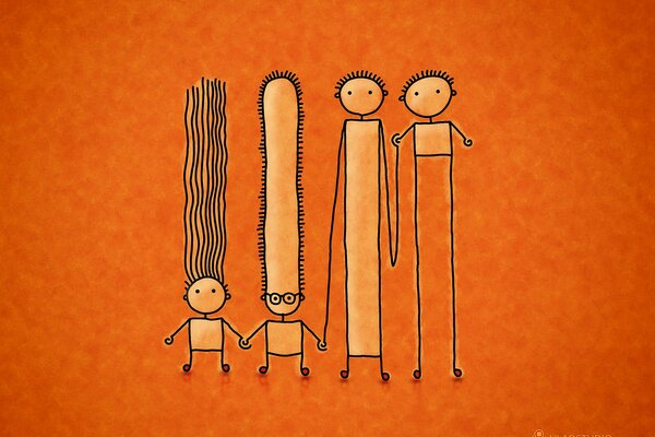 Schematyczny rysunek czteroosobowej rodziny