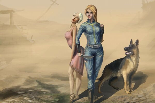 Mädchen mit Hund Wallpaper fallout