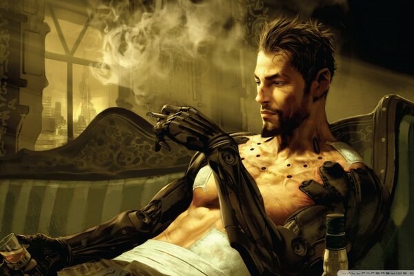 Cyberpunk Adam Jensen on the couch