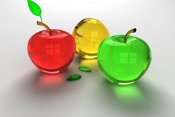 Bright apples made of transparent glass