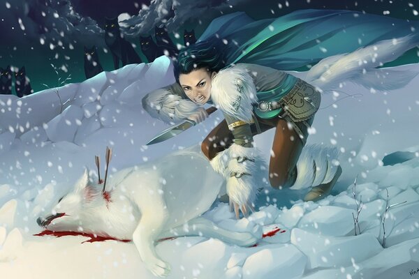 The hunter wants to avenge the dead white wolf in winter