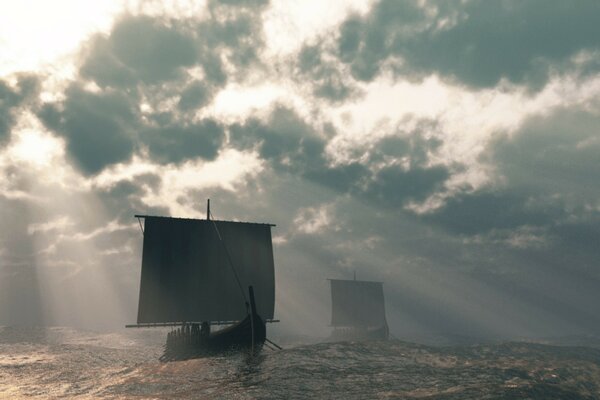 Seascape sky, ships and sea