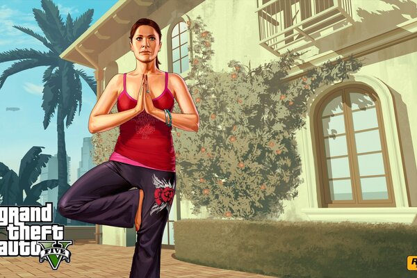 A girl does yoga in gta