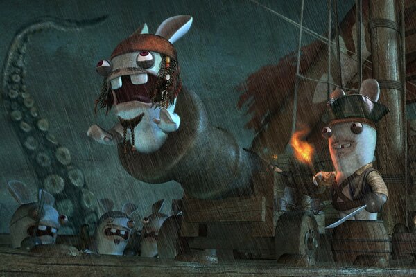 Pirate Rabbits in a raging sea