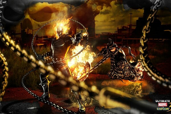 Ghost Rider con cadenas en llamas