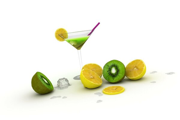 Sommer erfrischender Cocktail aus Kiwi und Zitrone