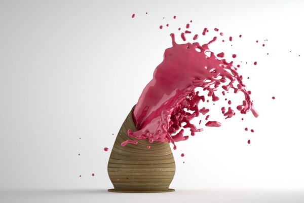 Splash of pink paint from a vase on a white background