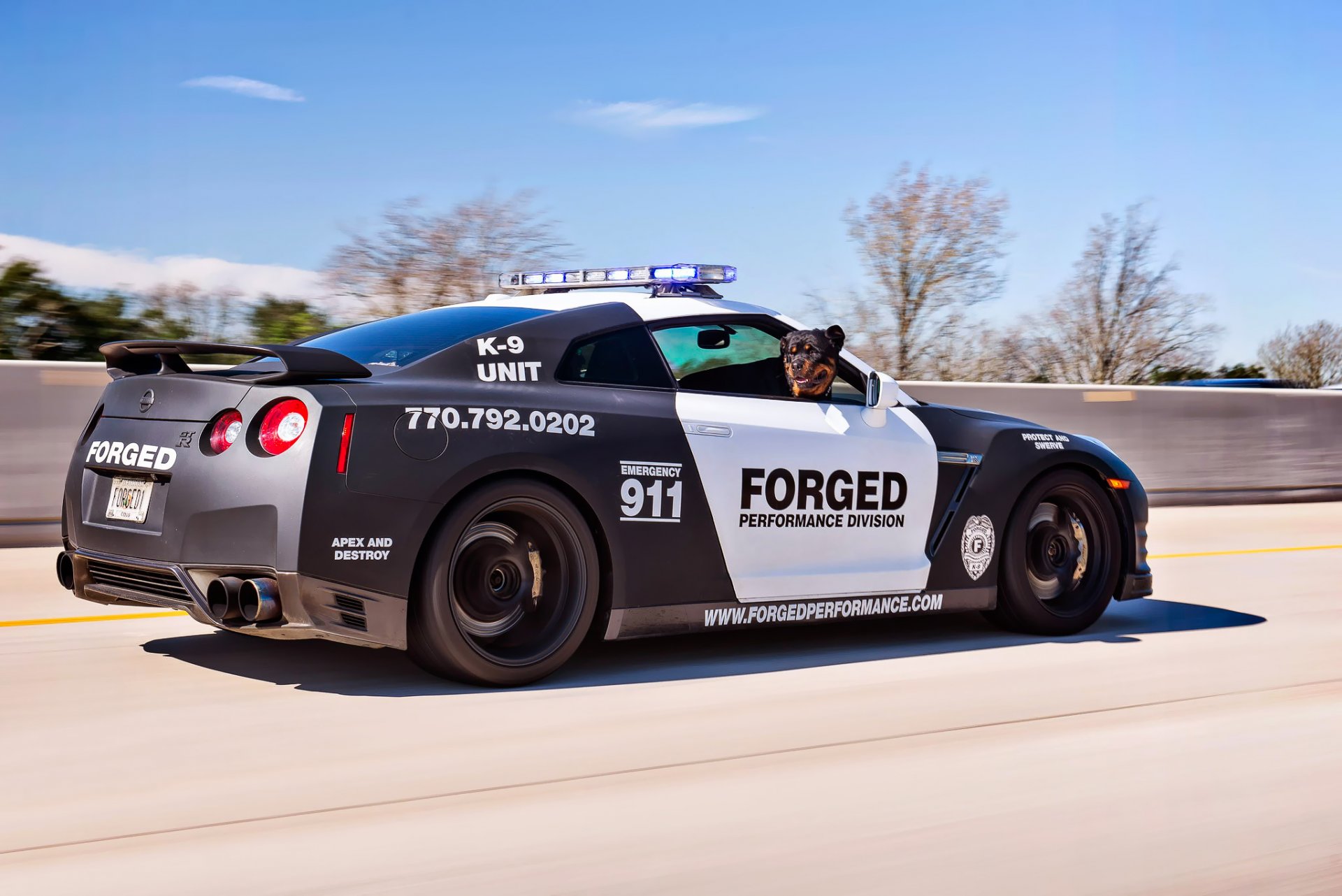 nissan gt-r police tuning route vitesse k9 chien rottweiler chien de service