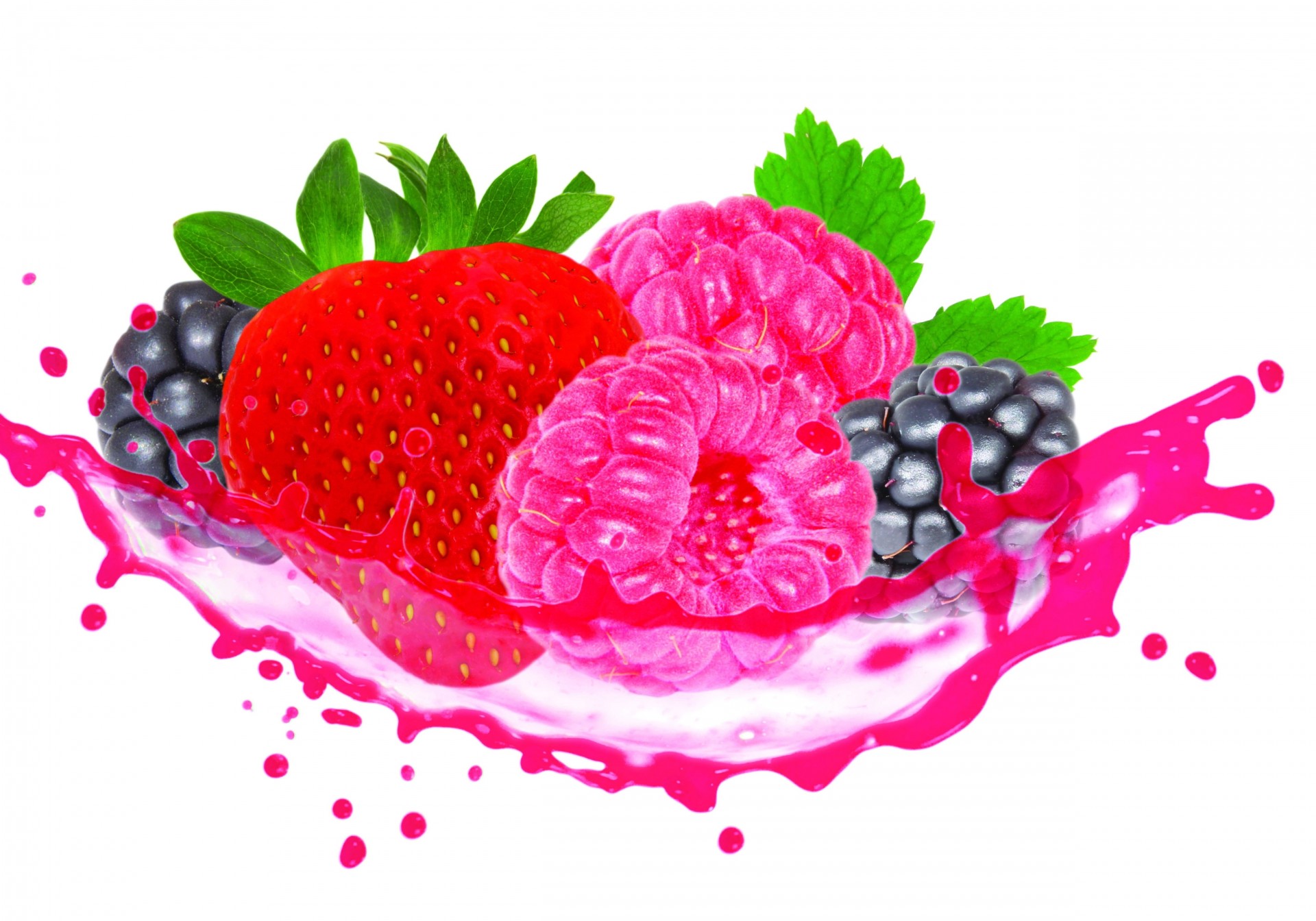 erdbeeren himbeeren beeren flecken brombeeren weißer hintergrund saft