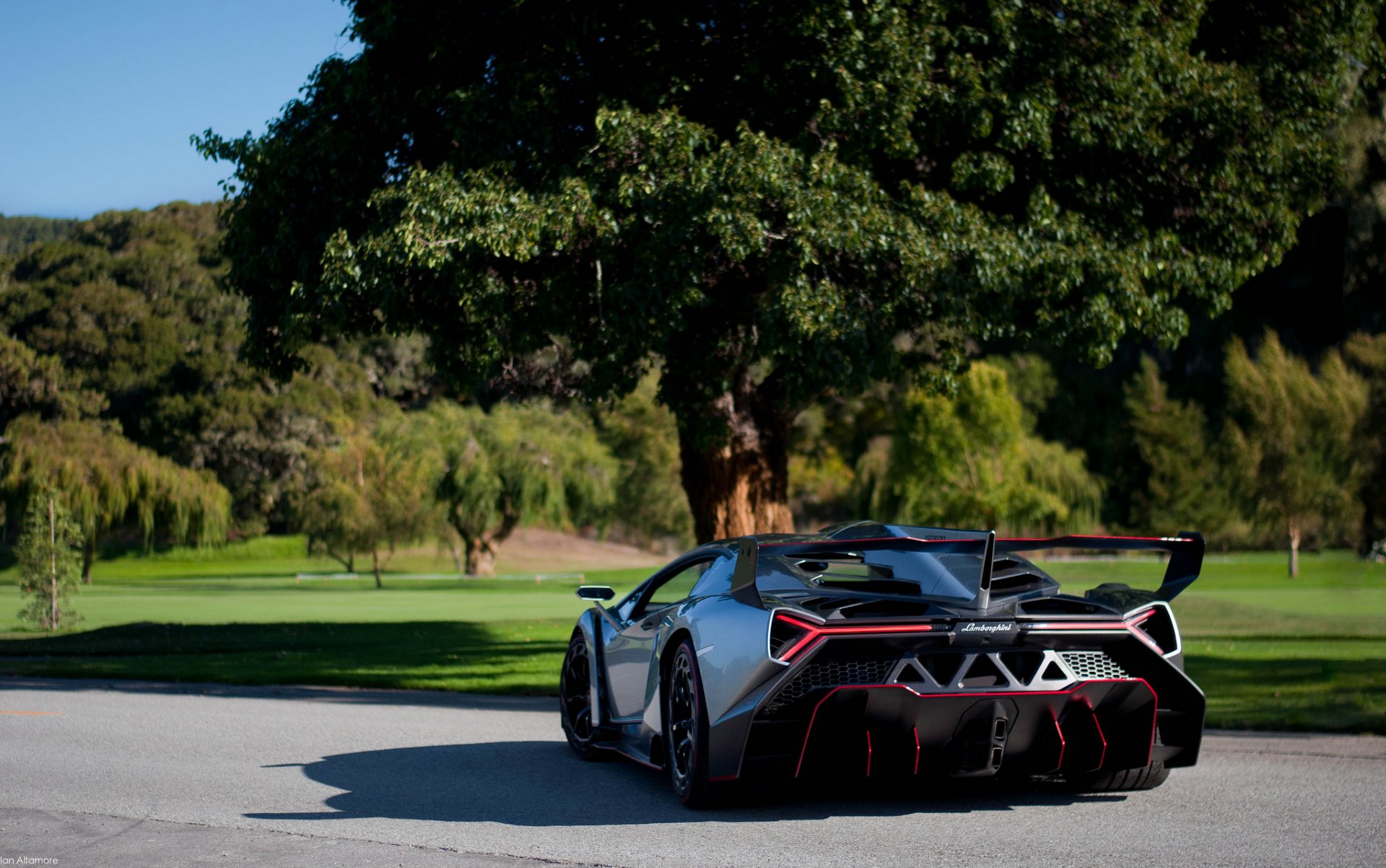 lamborghini veneno superdeportivo vista trasera naturaleza