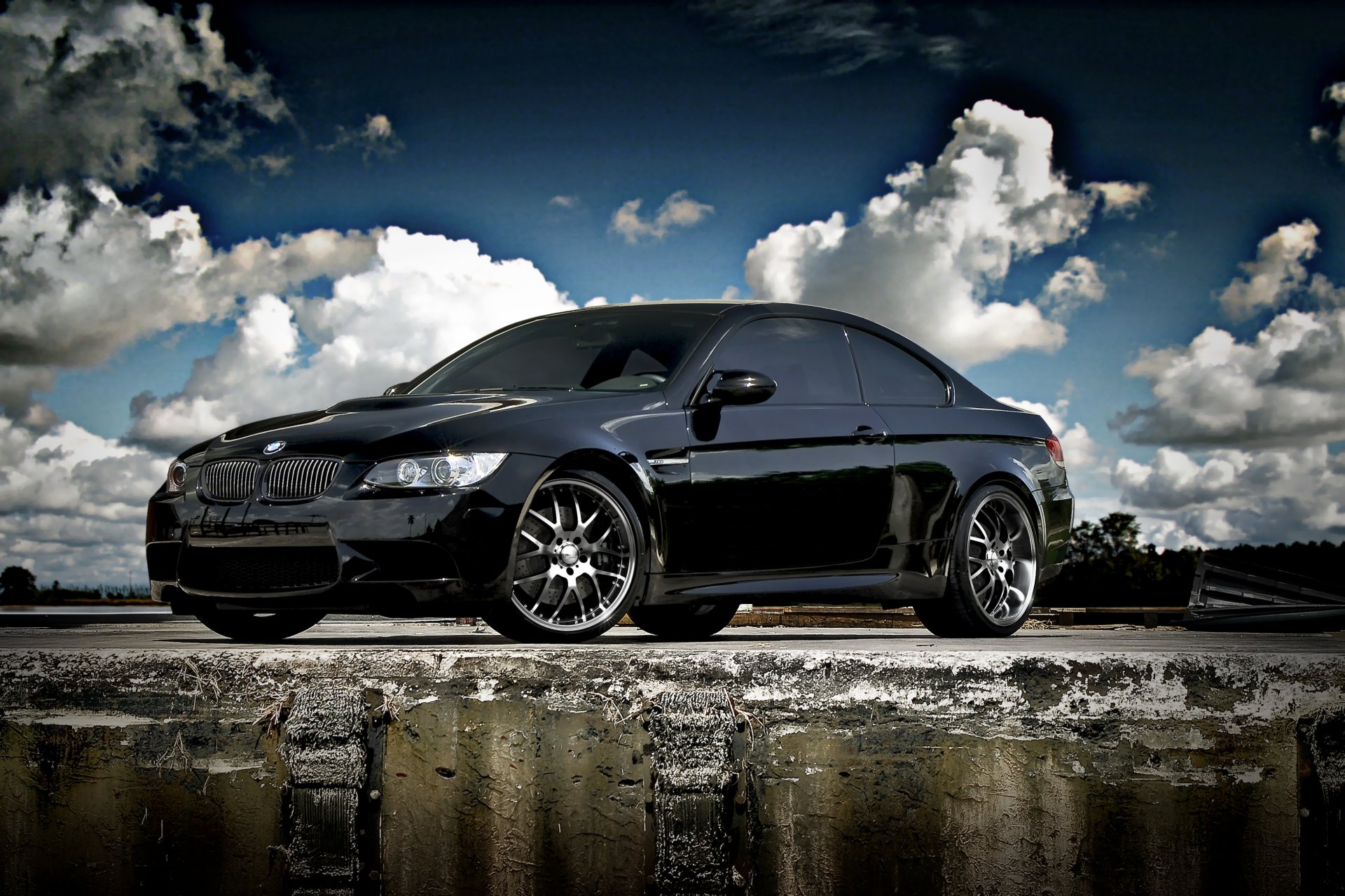 bmw m3 e92 noir bmw ciel nuages arbres