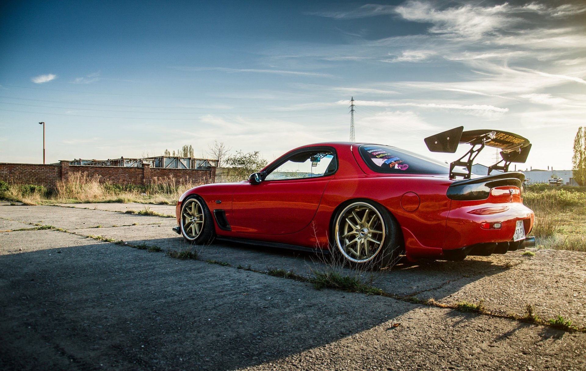 mazda rx-7 rot mazda rot seitenansicht schatten himmel wolken