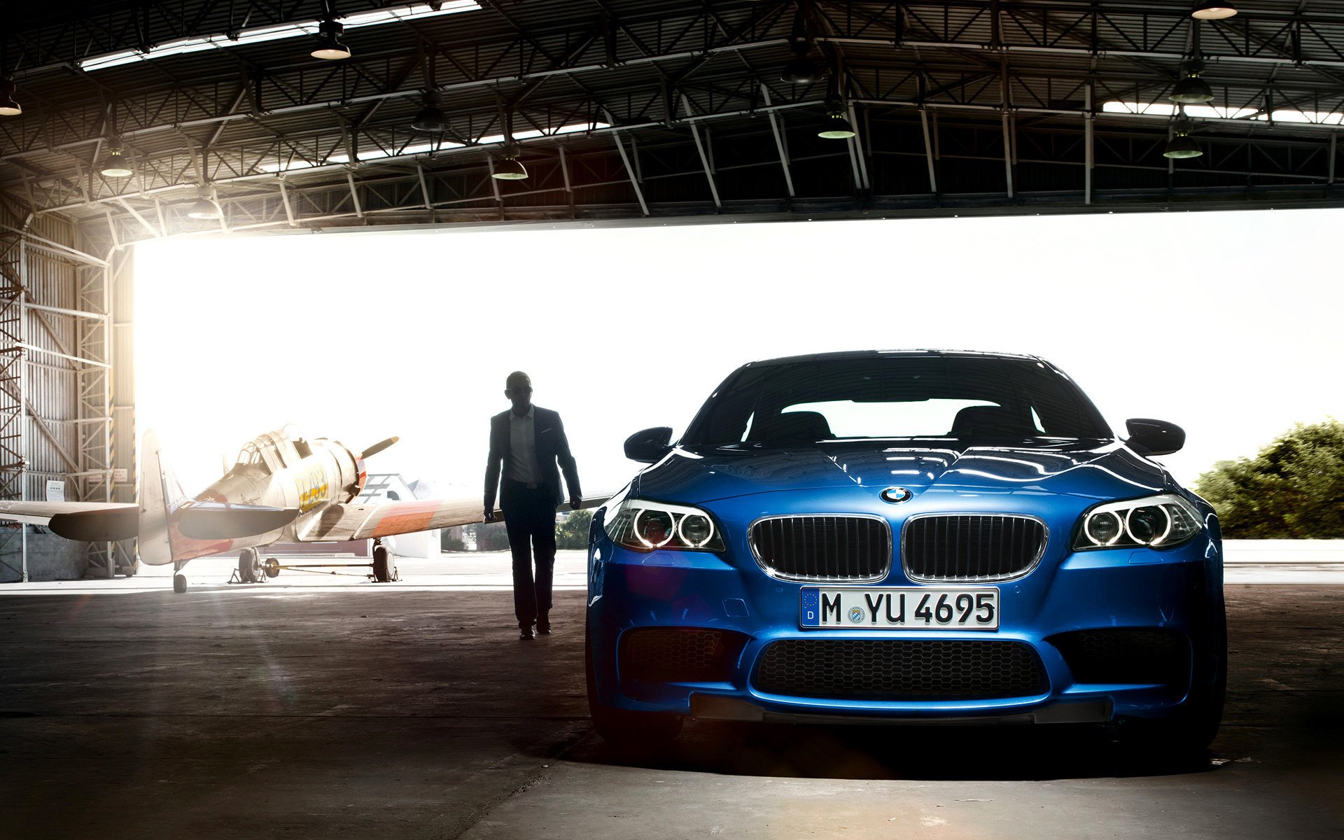 hangar man light airplane car bmw m5 2011 man hangar car