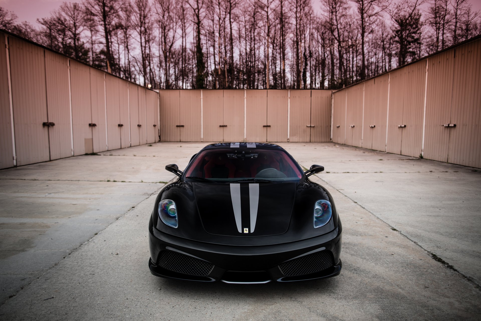 ferrari f430 scuderia noir ferrari f430 scuderia avant clôture arbres