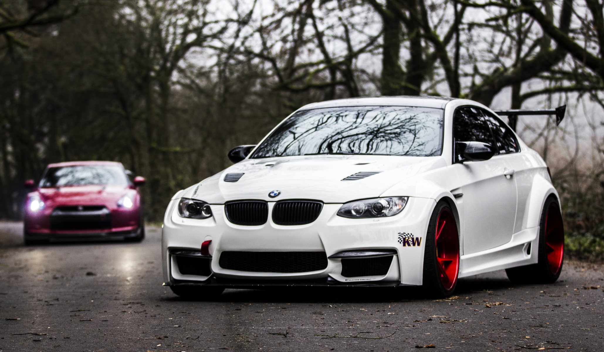 bmw e92 m3 bmw tuning white white wheels road autumn