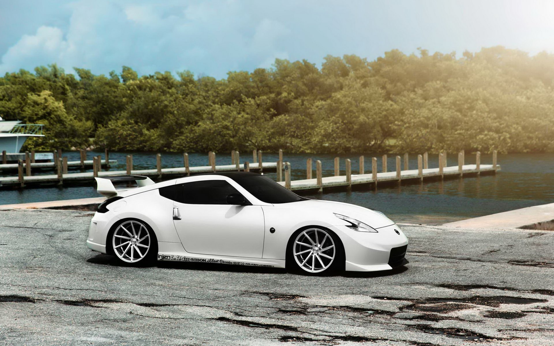 nissan 370z tuning nissan car white avtooboi embankment