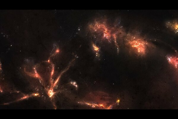 L espace interstellaire. Amas d étoiles. Nébuleuses et étoiles brillantes dans l espace lointain