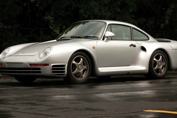 Designer silver Porsche on the street