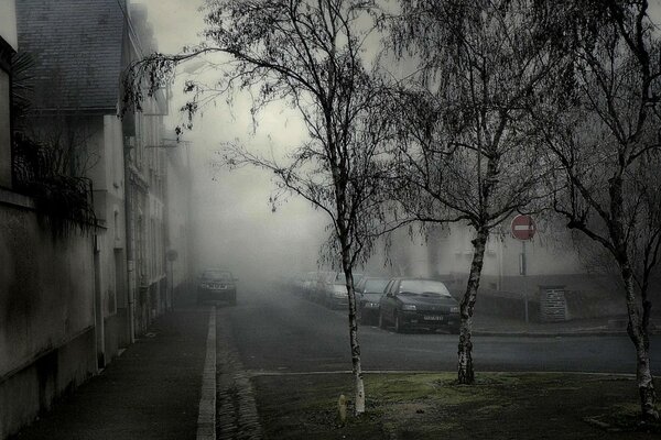 Nebbia sullo sfondo del paesaggio urbano