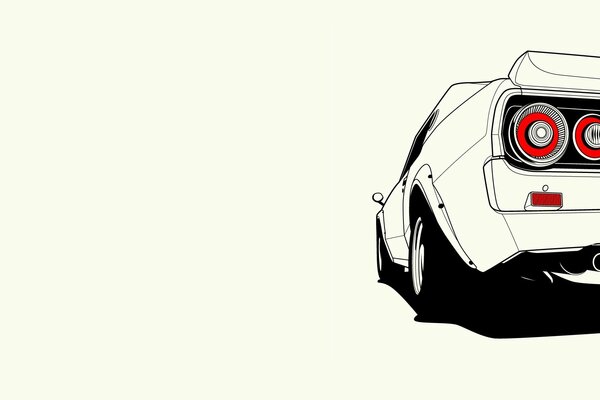 Ilustración de un coche blanco con faros rojos sobre un fondo blanco