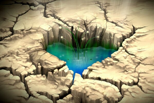 Heart-shaped pond with grass