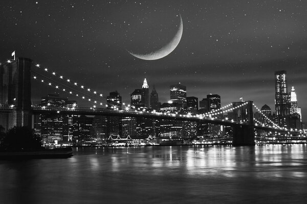 Lumières de nuit de New York sur le pont