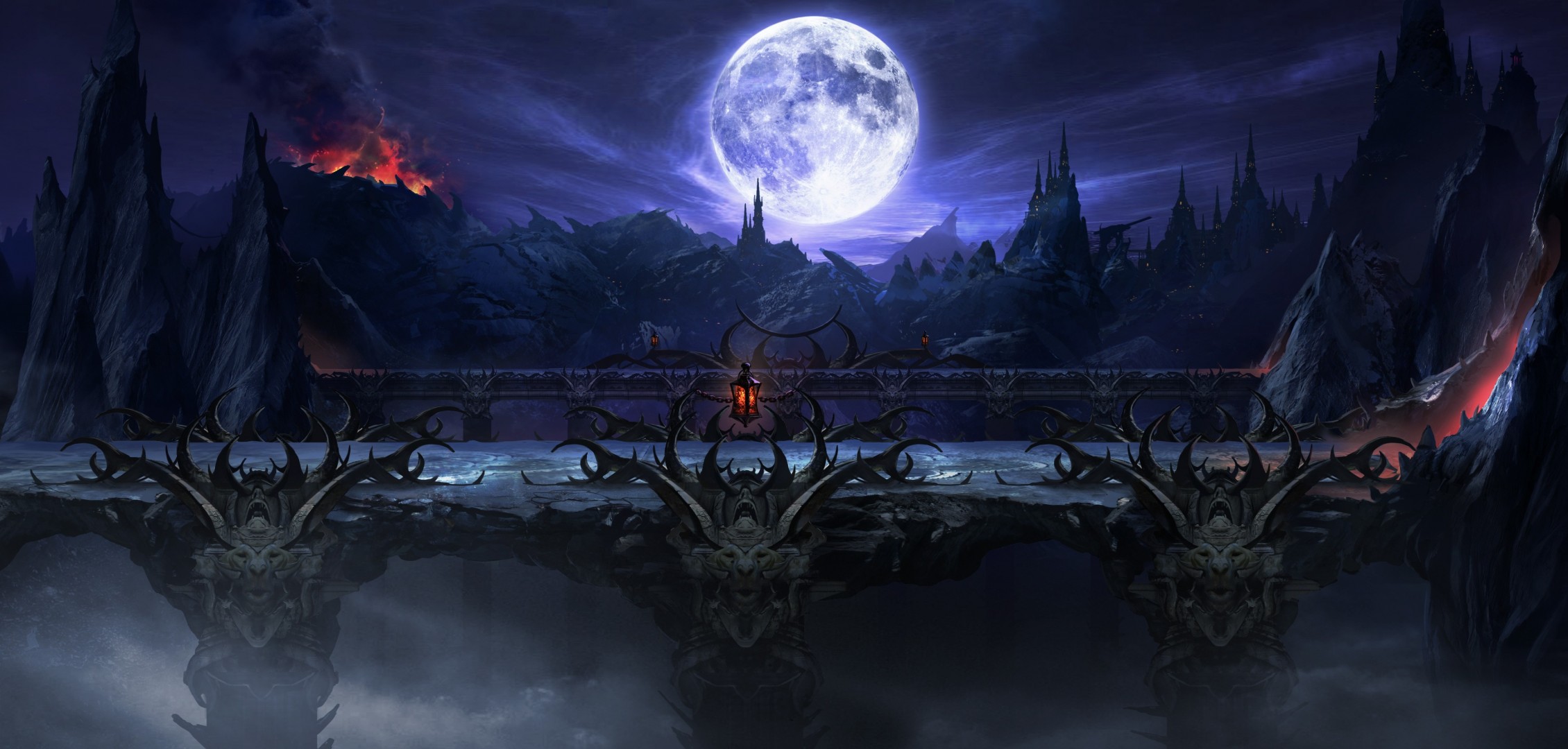 art landscape night lock bridge moon mortal kombat rock