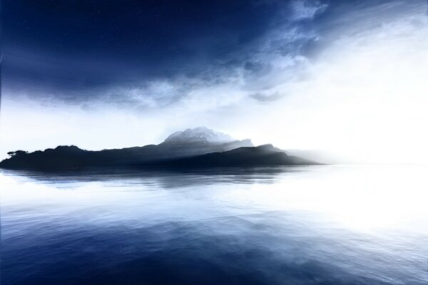 An uninhabited island in the sea. Blue