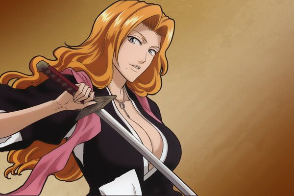 Pelirroja chica de anime con la espada, Rangiku Matsumoto de anime Bleach