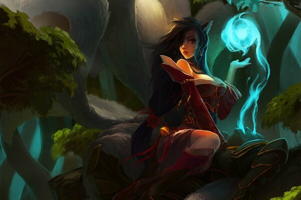 Chica con coletas, liga de arte, leyendas espigas, AHRI magia, lol